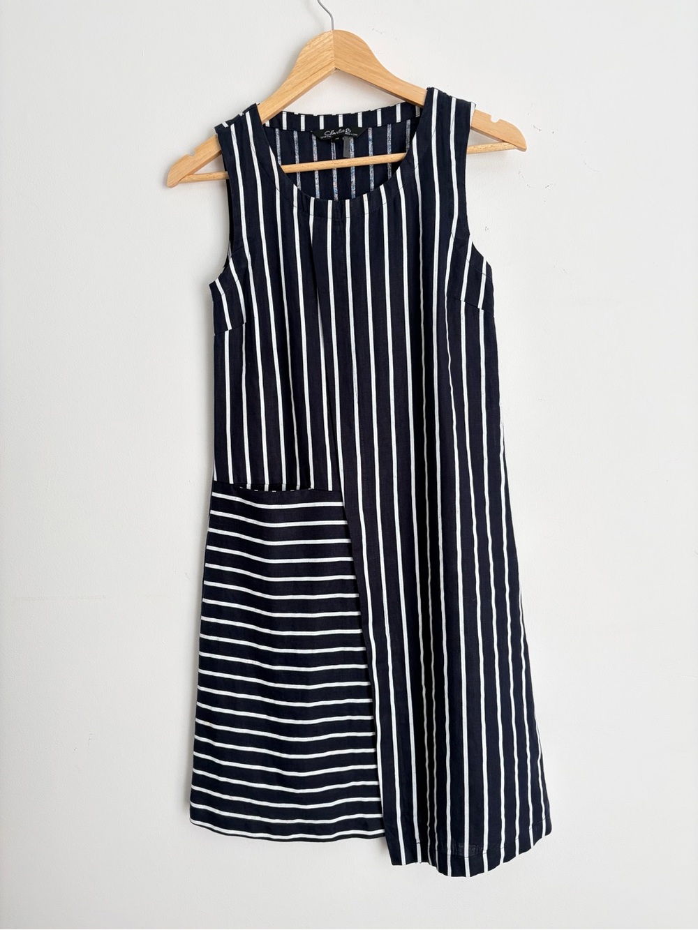 Charlie B Linen Striped Asymmetrical Pocket Dress XS